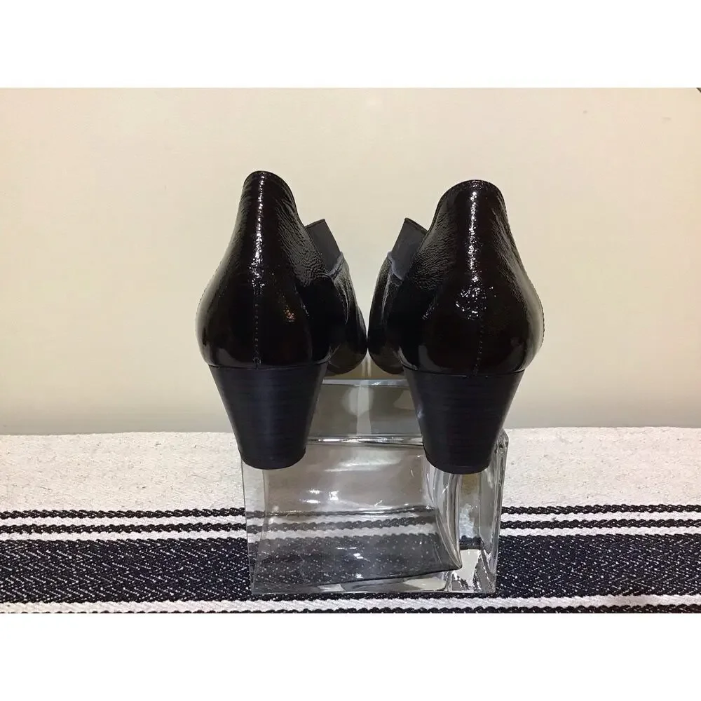 Dorking Dora Women Black Shiny Crinkle Leather Heels Sz 42-US11-11.5 Upscale Lux